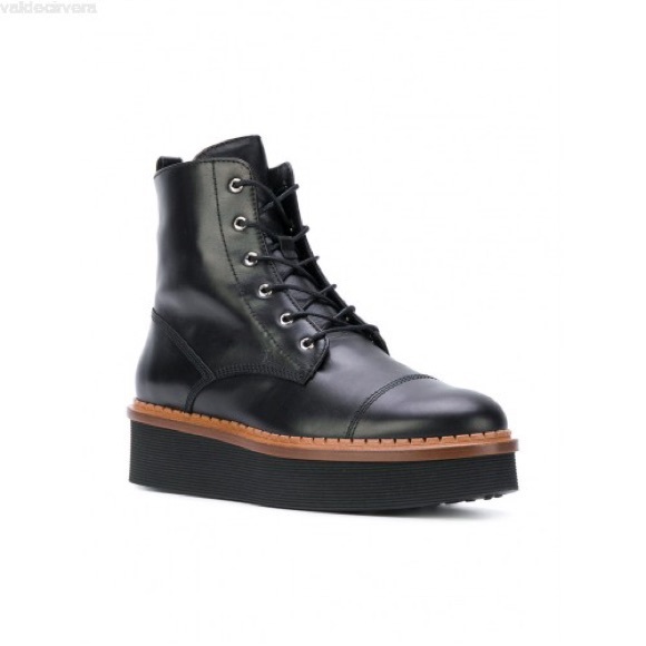 TOD’S black leather ankle lace up boots platform - Picture 6 of 8
